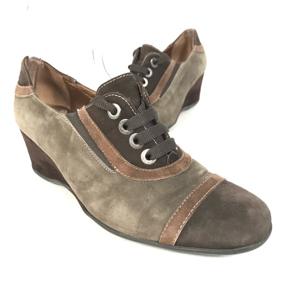 melluso suede leather lace up shoes wedge